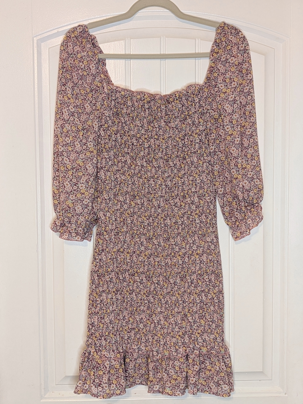 Dress Forum Mauve Floral Smocked Mini Dress with Ruffle Hem